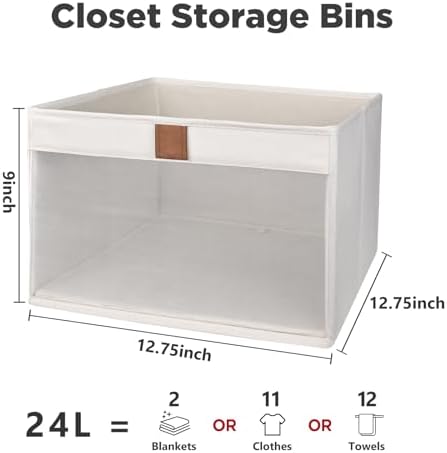 Linen Closet Organizers and Storage, Closet Storage Bins Basket Organizer, Foldable Organization Baskets with Mesh Window for Clothes Towels and Toys, 12.75" x 12.75" x 9", Beige, 6 pack - Image 3