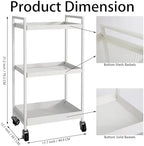 3-Tier Metal Utility Rolling Cart, Heavy Duty Multifunction Rectangular Cart with Lockable Casters, Kitchen Storage Carts Suitable for Office, Bathroom, Kitchen - White - Image 3