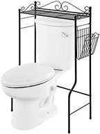 MyGift Over The Toilet Standing Shelf Storage with Magazine Basket, Freestanding Bathroom Space Saver Organizer Rack, Black Metal Vintage Scrollwork Accents - Image 4
