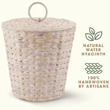 84ECO 3 Gallons White Wicker Trash Can with Lid and Liner - Image 6