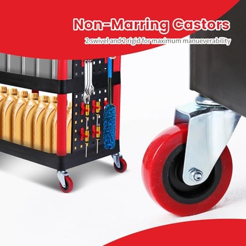 MaxWorks 50886 3 Shelf Rolling Utility Service Cart with Storage Carts and Bottle Holders with Side Hanging Hook 440-lb Capacity - Image 5
