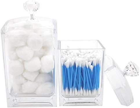 Set of 2 Large Modern Acrylic Holders Cotton Ball Swabs Cotton Organizer by Paylak
