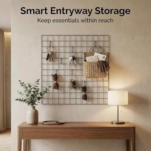 Kaforise Painted Wire Wall Grid Panel, Multifunction Photo Hanging Display and Wall Storage Organizer, Pack of 2, Size:23.6"x 23.6", Square Black - Image 7