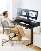 HUANUO 60″ x 30″ Electric Standing Desk with 2 Drawers, C-Clamp Mount Compatible, Height Adjustable Computer Desk, Home Office Stand Up Desk with 4 Preset Heights & 2 Hooks, Black - Image 2