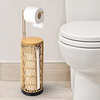 Freestanding Toilet Paper Holder with Storage,3 Rolls of Tissue Holder for Bathroom,Handmade Woven Toilet Paper Roll Holder Stand,Rattan Sturdy Boho Bathroom Decor Farmhouse Toilet Paper Storage by Trongee