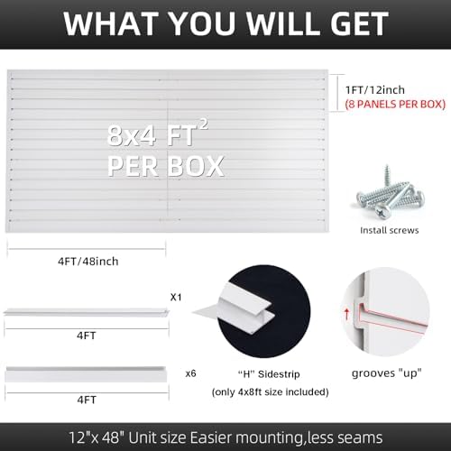 FRAYSCENT Slat Wall Paneling Garage Wall Organizer, Slatwall Panels Garage Tool Organizer Wall Mount Garage Slat Wall Storage Systems, Slat Board PVC Wall Panels Garage Storage (White, 8ftx4ft) - Image 2