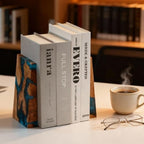 Glow in The Dark Bookends, Wood Bookends for Shelves,Blue Luminous Book Ends with Burl Wood and Resin,Decorative Book Stopper Binder and Dividers, Blue, Large,Unique Desk Decor for Home Office Library - Image 2
