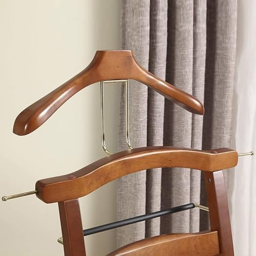 Chair Valet With Drawer,Wooden Suit Valet Stand With Contour Hanger,Trouser Bar and Tie & Belt Bar, 18" W x 23" D x 44" H,Natural wood color - Image 4