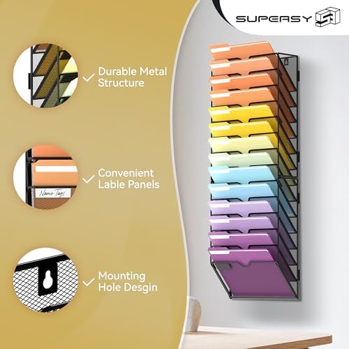 SUPEASY 14-Tier Wall File Organizer, Mesh Hanging Wall Mount File Holder - Image 4