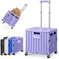 Folding Utility Cart, Portable Rolling Crate Handcart Collapsible Shopping Trolley with Lid, Foldable Tool Box Basket with 4 Rotate Wheels for Grocery, Office, Luggage, School - Purple by Dkenicor