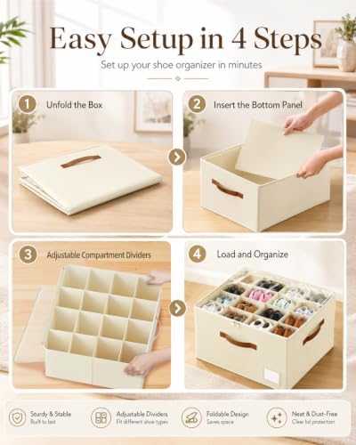 Shoe Organizer, Clear Foldable Storage with Support Base for Bedroom Closet - Image 5