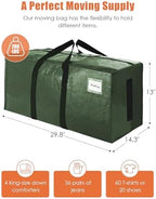 SWEET DOLPHIN 12 Pack 200LB Heavy-Duty Moving Bags with Wrap-Around Handles, Extra Large Storage Totes for Space Saving, Clothes Storage Bags, College Dorm Essentials, Green, 24 Gal - Image 4