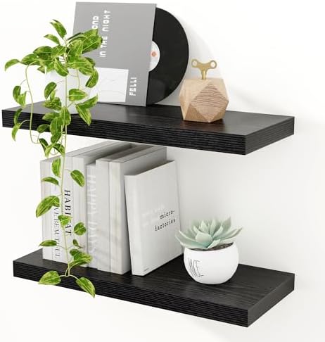 16 inch Floating Shelves for Wall, 9.3in Deep Black Shelves by Feihorrm
