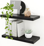 16 inch Floating Shelves for Wall, 9.3in Deep Black Shelves by Feihorrm