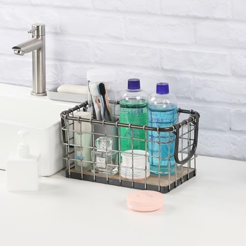 11.5" Wide Rectangular Sturdy Hand Welded Farmhouse Metal Wire Basket with Rustic Wooden Bottom For Shelves, Closet Storage Bins for Shelves. Also For Laundry, Towel, Spice Rack, Tool Box (11.5"x7") - Image 3