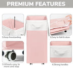Goodpick Laundry Basket with Wheels, 75L Tall Clothes Hamper, Large Laundry Basket with Removable Wash Bag for Corner Dorm, Rolling Hamper, Pink&White - Image 4