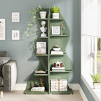 Tribesigns Corner Shelf, Modern 5-Tier Wall Corner Bookshelf, Stylish Corner Small Bookcase Storage Rack Plant Stand with Unique Shape for Living Room, Home Office (Sage Green, 2PCS) - Image 4