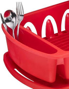 Tribello Sink Dish Drying Rack, Heavy Duty Hard Plastic Sink Set with Drainer (Red) - Image 3