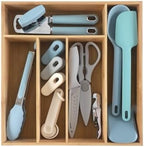 COOK WITH COLOR Bamboo Kitchen Utensil Set with Drawer Organizer | Cooking Tools and Storage Caddy, Blue, 18 Piece Gadget Set by CookwithColor