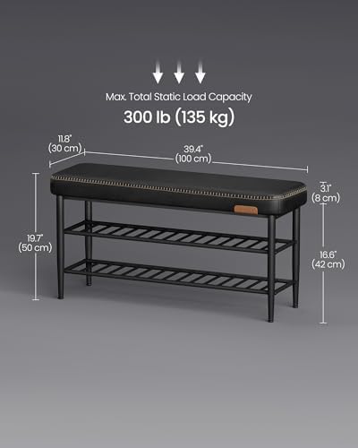 VASAGLE Shoe Bench, Synthetic Leather with Stitching, Loads 300 lb - Image 3