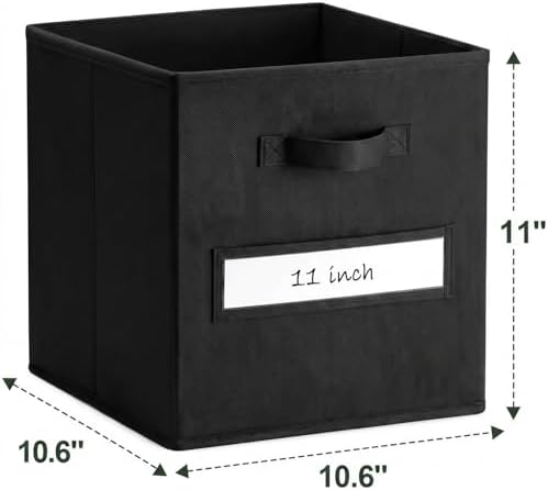 Storage Bins,11 Inch Cube Storage Bin with Labels,6pcs,Black - Image 3