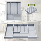 Bamboo Kitchen Silverware Drawer Organizer - Expandable Wood Utensil Holder with Dividers, Luxury Cutlery Storage Tray for Kitchen Utensil and Flatware (5-7 Slots with Removable Knife Block, Grey) - Image 6
