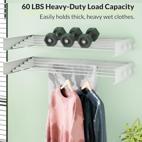 Collapsible Laundry Drying Rack Wall Mounted - 31.5 Inch Metal Clothing Drying Rack with 6 Hooks, Retractable Foldable Dry Racks for Laundry Drying Indoor, Heavy Duty Towel & Coat Hanger - Image 4
