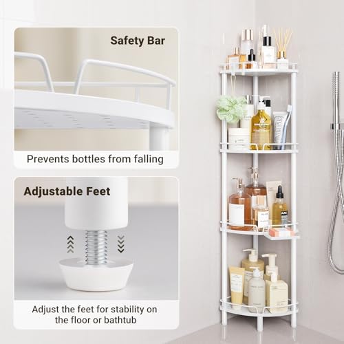 ELYKEN Corner Shower Caddy Standing, 4 Tier Metal Shower Organizer, White - Image 4