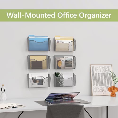 EasyPAG 6 Pack Wall File Organizer, Metal Mesh Hanging File Folder Holder for Letter/A4 Size Folders, Vertical Wall Mount Mail Sorter for Office Paperwork, Classroom, Silver - Image 3