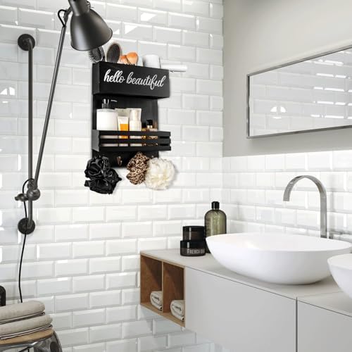2Tier Black Wooden Hair Dryer Holder Wall-Mounted Organizer - Image 2
