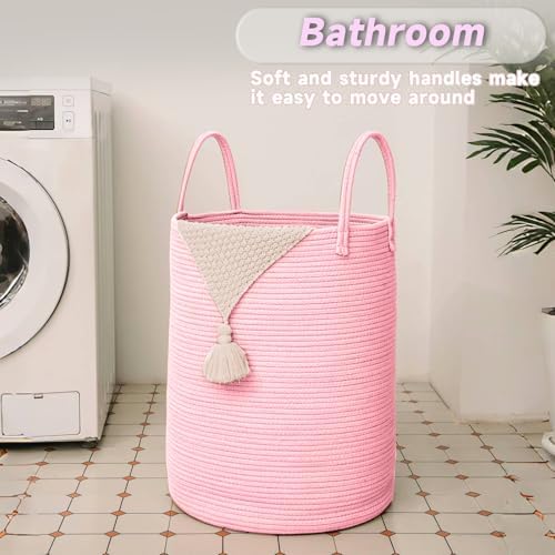 JMvicyroam 100L Cotton Rope Laundry Basket Hamper, Pink - Image 5