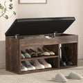 Apicizon 31 Inches Storage Bench with Padded Cushion, Shoe Bench with Storage Space, Upholstered Entryway Bench for Living Room, 2-Tier Shoe Rack Organizer, Brown by APICIZON