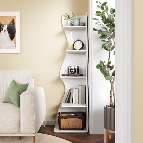 LITTLE TREE 70-Inch Corner Shelf, Seaweed Shaped Etagere Display Bookshelf, Freestanding 5-Tier Wall Shelves for Small Spaces, Bedroom, Living Room, 2 Pack, White - Image 6