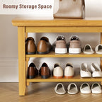 Shoe Rack Bench Mid Century Modern 2-Tier Shoe Rack Organizer for Entryway Hallway or Living Room Farmhouse Rustic Wooden Seat Bench Natural 11.8" Dx23.6 Wx16.5 H - Image 7