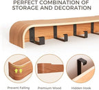 Coat Rack Wall Mount with Shelf Entryway Shelf Modern Key Holder Hanger Wall Shelves with Hidden Hooks for Hanging Towels Coats Hats Bags for Hallway Bathroom Bedroom (Oak, 5 Hooks) - Image 5