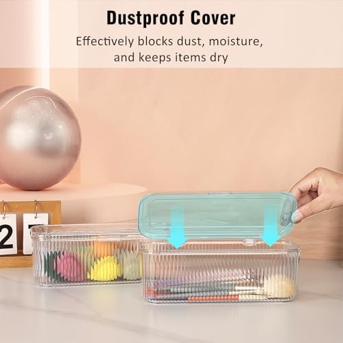 JessLab Makeup Brush Holder Organizer, Clear Makeup Sponges Organizer, Cosmetic Storage Case with Lid Display Case for Vanity, 1 Compartment (2 Pack) - Image 4
