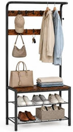 Simple Deluxe 4-in-1 Hall Tree with Bench and Shoe Storage, Entryway Coat Rack with 10 Hooks, Freestanding Mudroom Organizer with 2-Tier Shoe Rack for Entryway Bedroom Foyer, Brown by SimpleDeluxe
