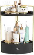 2-Tier Corner Bathroom Counter Organizer with Drawer, Black Gold by Unknown
