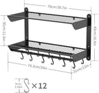 Taozun Pot Rack Wall Mounted 30 Inch, 2-Tier Heavy Duty Pot and Pan Hanging with 12 Anti-Drop Hooks, Kitchen Cookware & Utensils Storage Hanger - Image 6