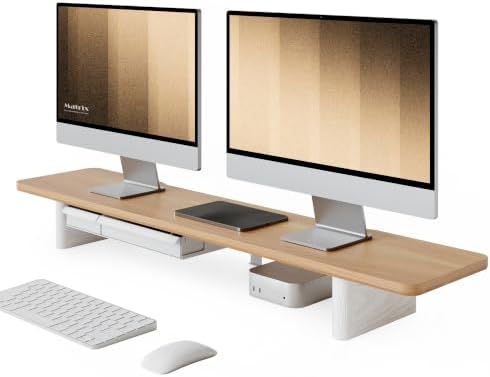 Fenge 42.5" Dual Monitor Stand with Storage Drawer & Solid Wood Legs by Fenge