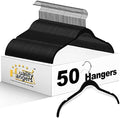 Quality Hangers Clothes Hangers 50 Pack - Non-Velvet Plastic Hangers for Clothes -Heavy Duty Coat Hanger Set -Space-Saving Closet Hangers with Chrome Swivel Hook, Non-Flocked Hangers (50, Black) by QualityHangers