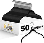 Quality Hangers Clothes Hangers 50 Pack - Non-Velvet Plastic Hangers for Clothes -Heavy Duty Coat Hanger Set -Space-Saving Closet Hangers with Chrome Swivel Hook, Non-Flocked Hangers (50, Black) by QualityHangers