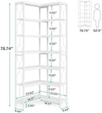 Tribesigns Corner Shelf, 7-Tier Industrial Corner Bookshelf, Wood and Metal Corner Etagere Bookcase, Freestanding Display Shelf for Living Room, Kitchen, Home Office, White - Image 2