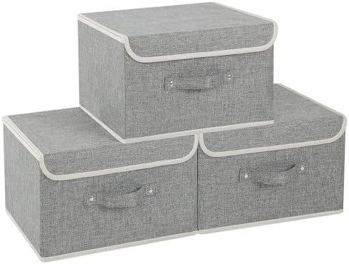 Foldable Fabric Storage Cubes with Lids,Grey 13x9.1x7.9in,3 Pack by Unknown