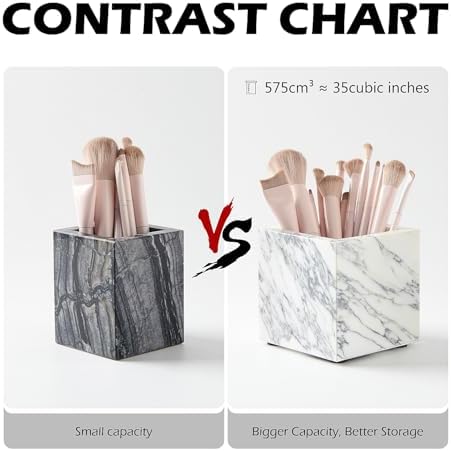 3.93 Inch Square Natural Marble Makeup Brush Holder & Toothbrush Holder - Image 4