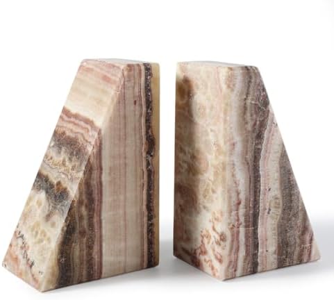 Koville Natural Onyx Bookends for Shelves, Decorative Bookends for Heavy Books, Non-Slip Heavy Duty Book Stopper for CD/Movies, Aesthetic Decorative Book Ends for Bookshevles Table Home Decor by Koville