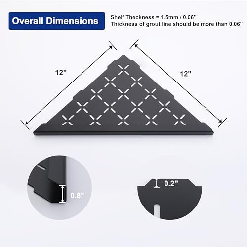 12" Corner Shower Shelf, 2-Pack Shower Shelves SUS304 Stainless Steel Bathroom Shelves for Tile Walls, Recessed Corner Shelf Organizer Rack, Large Size (Matte Black) - Image 2