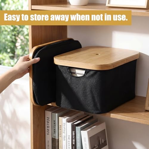 Novabright 2 Pcs Collapsible Storage Basket with Bamboo Lids 15" x 10" Foldable Fabric Storage Bins with Handles for Organizing Shelves Closet Laundry Room Bathroom Clothes Towel(Black) - Image 5