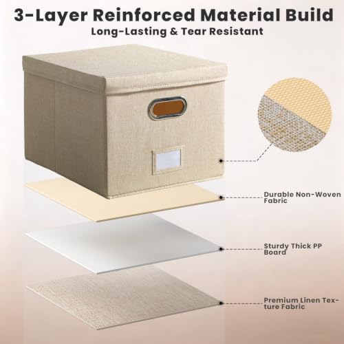 Hanging File Box with Lid & Metal Rails 16.7"x 13.6" x 11.2", Beige - Image 4