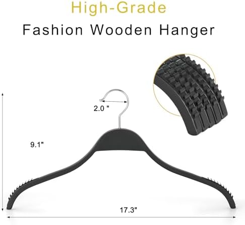 TOPIA HANGER Slim Wooden Hangers with Extra Soft Non-Slip Rubber Grips, 30-Pack High-Grade Fashion Hanger No Shoulder Bump for Sweater, Camisole, Jacket, Dress, Coat (Black)-CT15B30 - Image 2